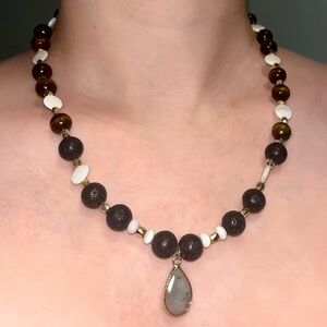 Silver Tear🪽Lava Rock & Agate Necklace